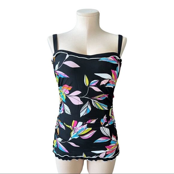 Profile by Gottex Black Floral Monaco Printed D-Cup Tankini Top 34D Slimming New - Picture 2 of 11
